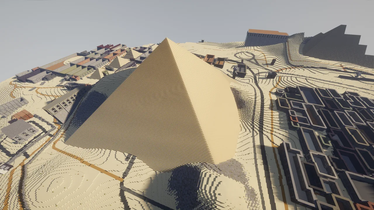Pyramid complexes and causeway routes — Giza Minecraft map view
