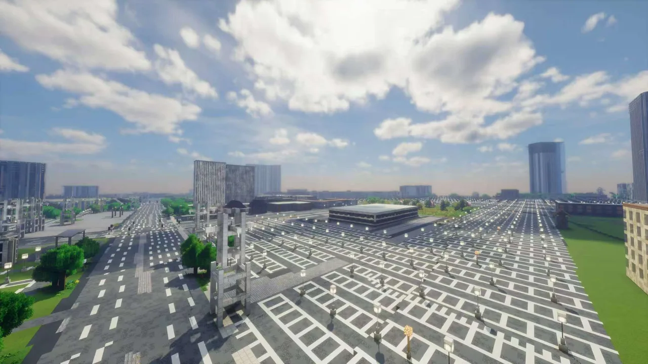Las Vegas Minecraft parking and event buildings