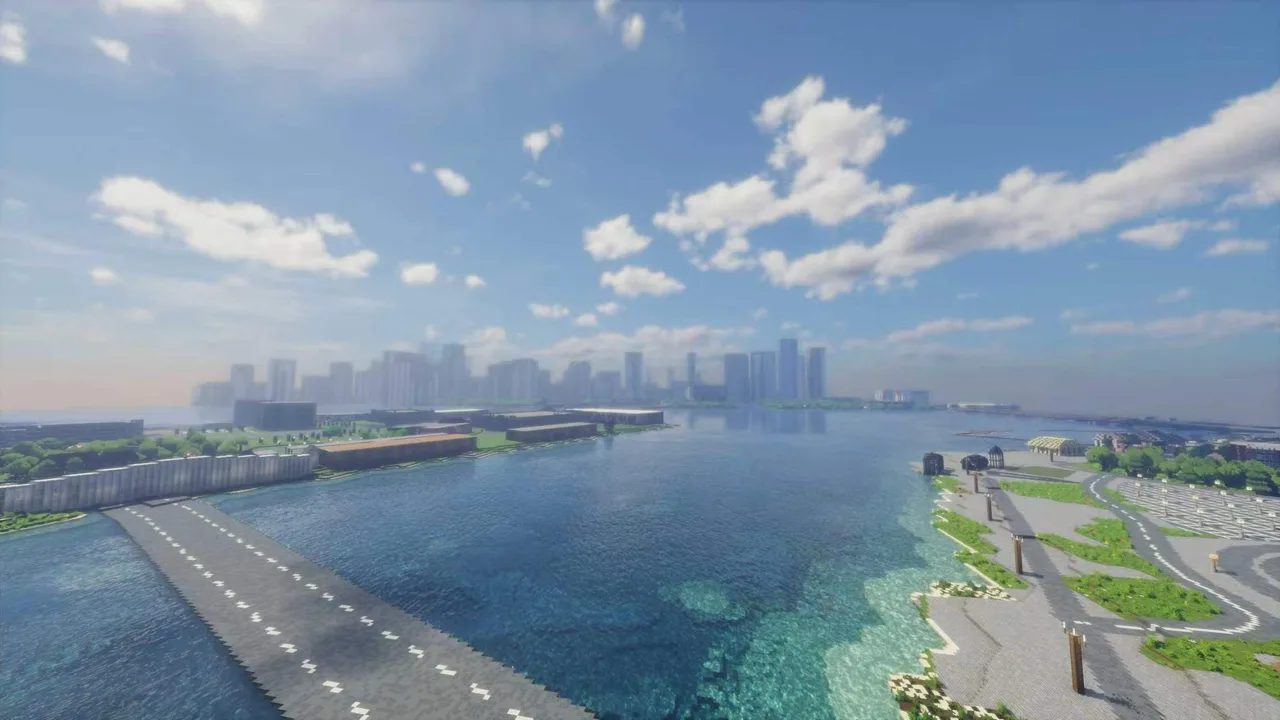 vistas abiertas de la bahía y costa conectada — Miami Minecraft map preview