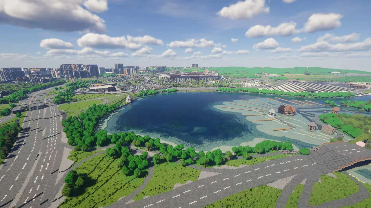 Water and green-space edges — Pentagon Minecraft map view