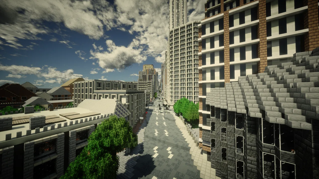 Náhled mapy Minecraft „Seattle“: uliční koridory v centru
