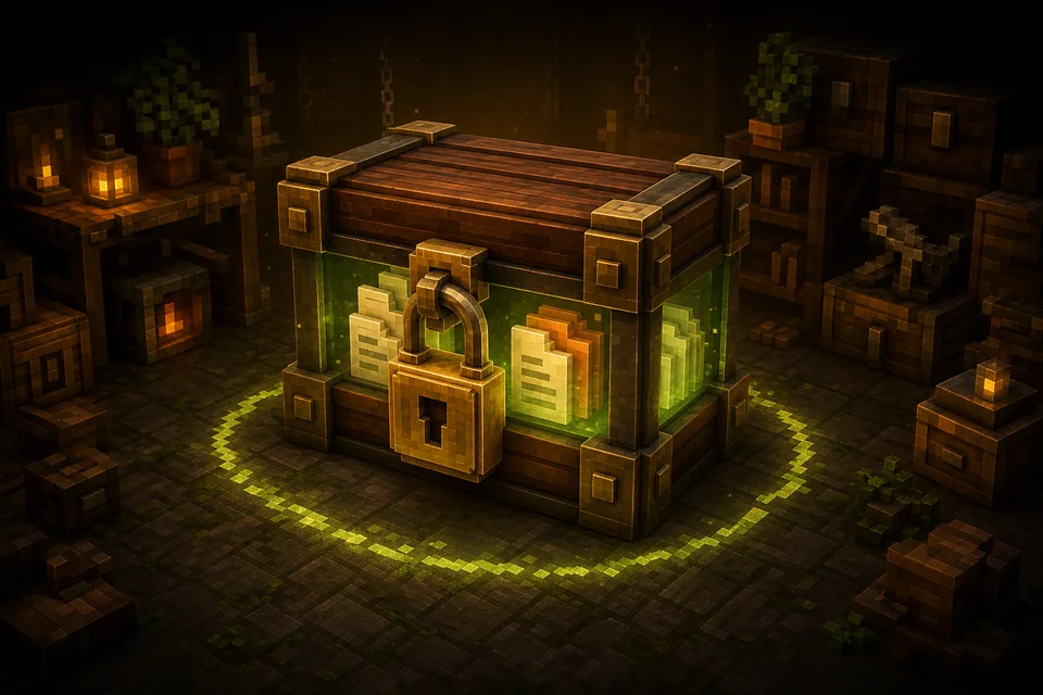 Locked voxel chest representing private local file processing