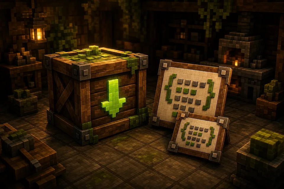 Voxel download crate beside JSON and CSV reports